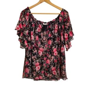 JOIE DE VIVRE PEASANT TOP WITH SHORT SHEER SLEEVES SIZE 2X